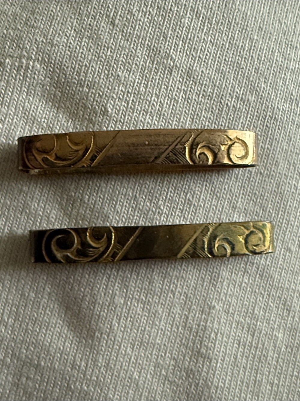 Antique Edwardian Gold Tone Engraved Bar Lingerie Pins/Clips- Set of 2, 1915